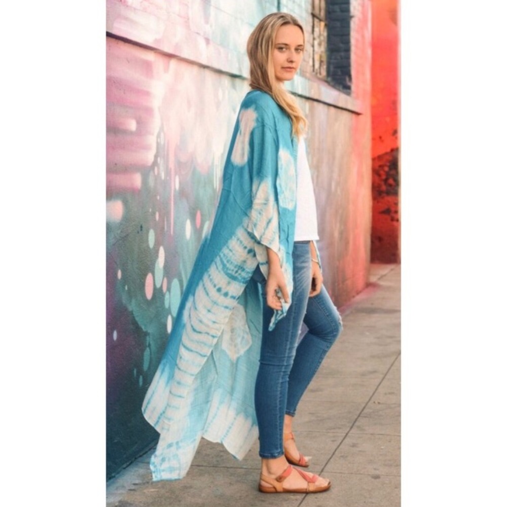 New! Boho Turquoise Tie Dye Duster